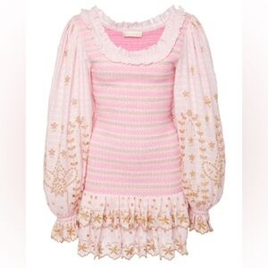 LoveShackFancy $425 Celia Dress Gilded Pink Women’s Size Large Bishop Sleeve